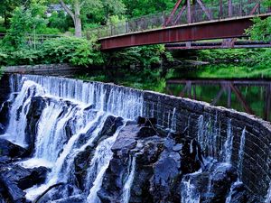 Preview wallpaper waterfall, river, bridge, landscape