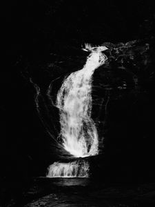 Preview wallpaper waterfall, river, bw, dark