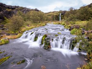 Preview wallpaper waterfall, river, cascade, trees, landscape