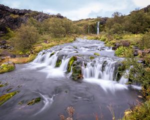 Preview wallpaper waterfall, river, cascade, trees, landscape