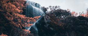 Preview wallpaper waterfall, river, cliff, water, stones, trees
