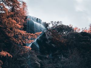 Preview wallpaper waterfall, river, cliff, water, stones, trees