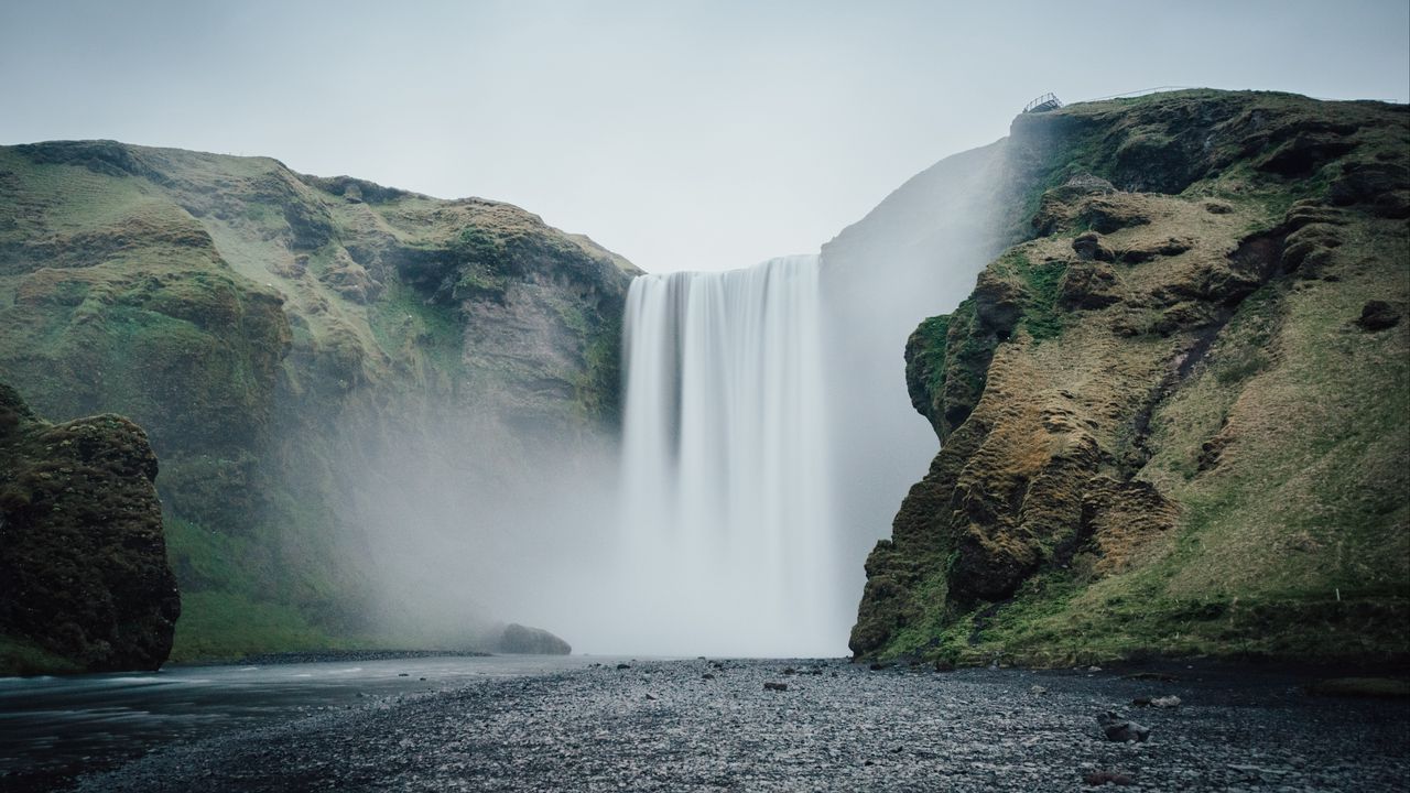 Wallpaper waterfall, river, cliff, water, nature