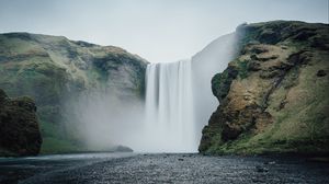 Preview wallpaper waterfall, river, cliff, water, nature