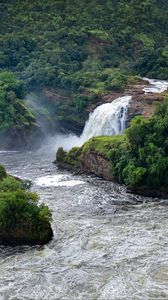 Preview wallpaper waterfall, river, coast, trees, landscape