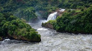 Preview wallpaper waterfall, river, coast, trees, landscape