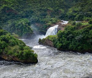 Preview wallpaper waterfall, river, coast, trees, landscape
