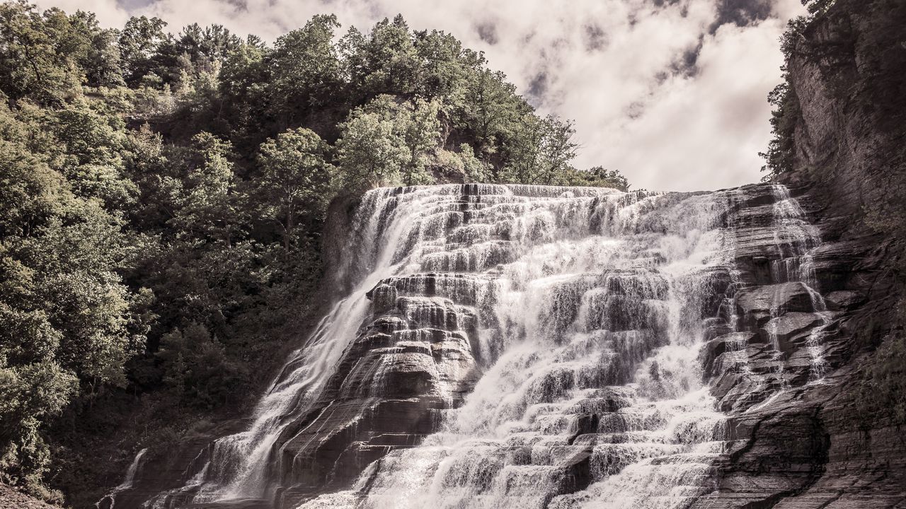 Wallpaper waterfall, river, current, precipice
