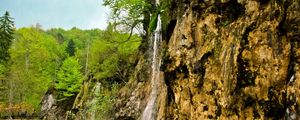 Preview wallpaper waterfall, river, currents, grass, stones, trees