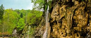 Preview wallpaper waterfall, river, currents, grass, stones, trees