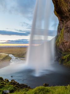 Preview wallpaper waterfall, river, field, sky