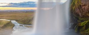 Preview wallpaper waterfall, river, field, sky