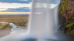 Preview wallpaper waterfall, river, field, sky