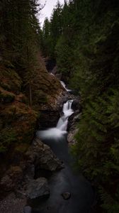 Preview wallpaper waterfall, river, flow, trees, forest