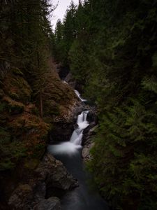 Preview wallpaper waterfall, river, flow, trees, forest