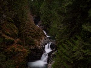 Preview wallpaper waterfall, river, flow, trees, forest