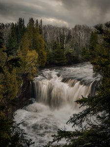 Preview wallpaper waterfall, river, forest, water, landscape, nature