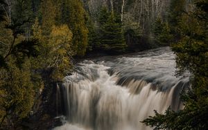 Preview wallpaper waterfall, river, forest, water, landscape, nature