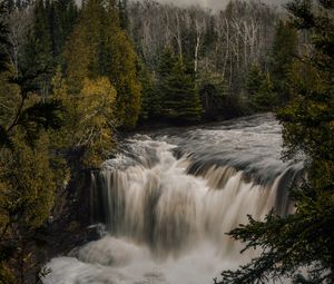 Preview wallpaper waterfall, river, forest, water, landscape, nature