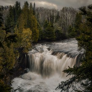 Preview wallpaper waterfall, river, forest, water, landscape, nature