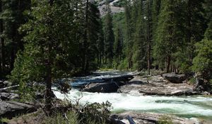 Preview wallpaper waterfall, river, grass, trees