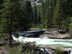 Preview wallpaper waterfall, river, grass, trees