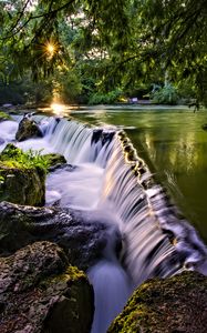 Preview wallpaper waterfall, river, landscape, sunrise