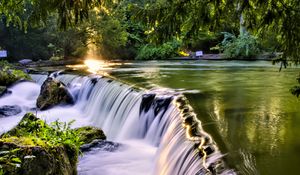 Preview wallpaper waterfall, river, landscape, sunrise