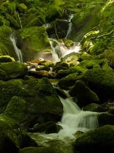 Preview wallpaper waterfall, river, moss, stones, nature