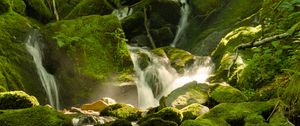Preview wallpaper waterfall, river, moss, stones, nature