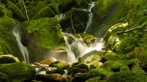 Preview wallpaper waterfall, river, moss, stones, nature