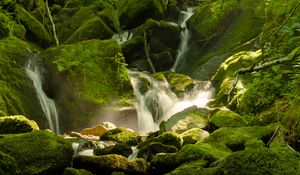 Preview wallpaper waterfall, river, moss, stones, nature