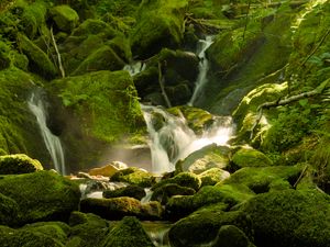 Preview wallpaper waterfall, river, moss, stones, nature