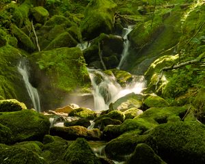 Preview wallpaper waterfall, river, moss, stones, nature