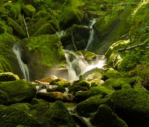 Preview wallpaper waterfall, river, moss, stones, nature