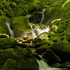 Preview wallpaper waterfall, river, moss, stones, nature