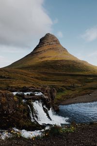 Preview wallpaper waterfall, river, mountain, hill, rocks