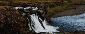 Preview wallpaper waterfall, river, mountain, hill, rocks