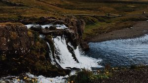 Preview wallpaper waterfall, river, mountain, hill, rocks