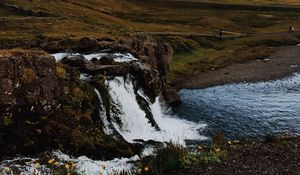 Preview wallpaper waterfall, river, mountain, hill, rocks