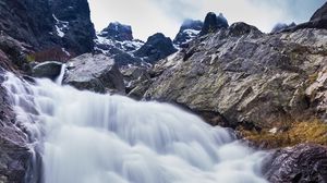 Preview wallpaper waterfall, river, mountains, rocks, stones