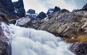 Preview wallpaper waterfall, river, mountains, rocks, stones