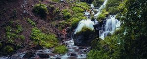 Preview wallpaper waterfall, river, plants, stones, forest, nature