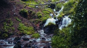 Preview wallpaper waterfall, river, plants, stones, forest, nature