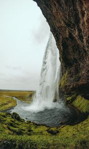Preview wallpaper waterfall, river, rock, cliff, landscape
