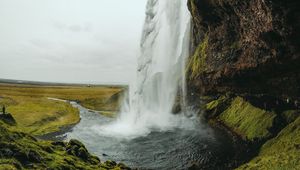 Preview wallpaper waterfall, river, rock, cliff, landscape