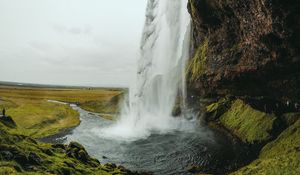 Preview wallpaper waterfall, river, rock, cliff, landscape