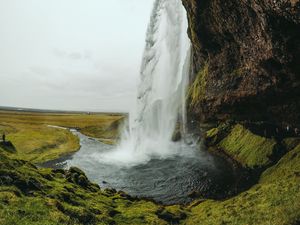 Preview wallpaper waterfall, river, rock, cliff, landscape