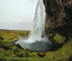 Preview wallpaper waterfall, river, rock, cliff, landscape