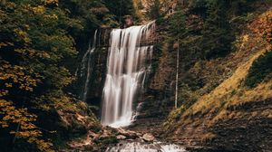 Preview wallpaper waterfall, river, rock, trees, landscape